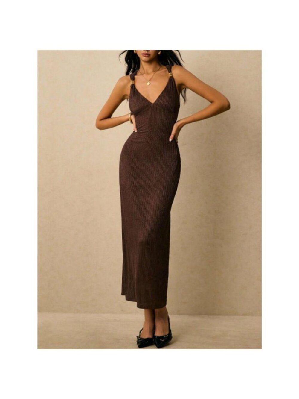 Sleeveless Ribbed Knit Midi Dress